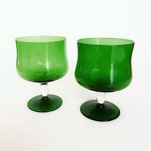 Mid-Century Empoli Green Stemware Goblets